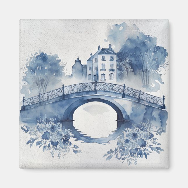 Blue and white Delft style landscape  Magnet (Front)