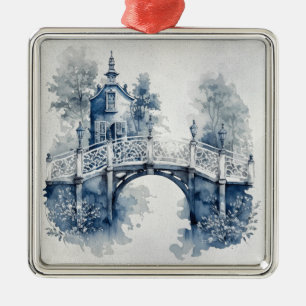 Blue and white Delft style landscape Metal Ornament