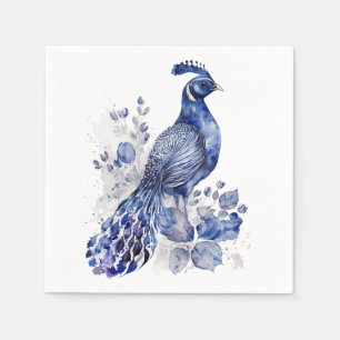 Blue and white Delft style peacock with flowers Napkin