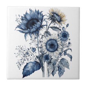 Blue and white Delft style sunflowers bouquet Ceramic Tile