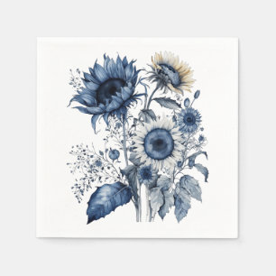 Blue and white Delft style sunflowers bouquet  Napkin