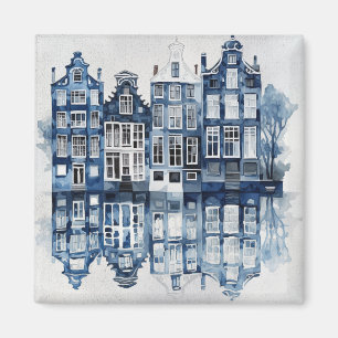Blue and white Delft style traditional houses Magnet