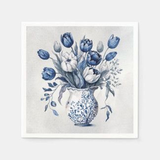 Blue and white Delft style tulip bouquet design Napkin