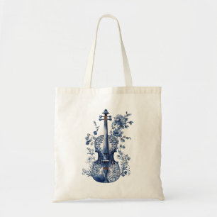 Blue and white Delft style violin with flowers Tote Bag