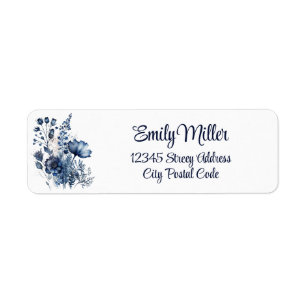 Blue and white Delft style wildflowers bouquet Return Address Label