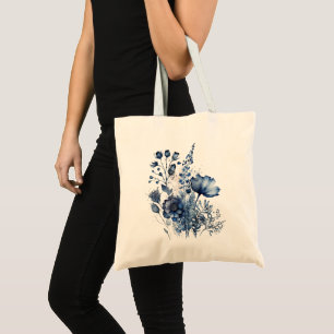 Blue and white Delft style wildflowers bouquet Tote Bag