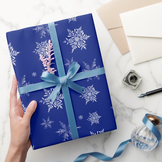 Blue and White Delicate Snowflake Christmas Wrapping Paper (Gifting)