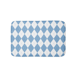 Blue and White Diamond Geometric Pattern Bath Mat
