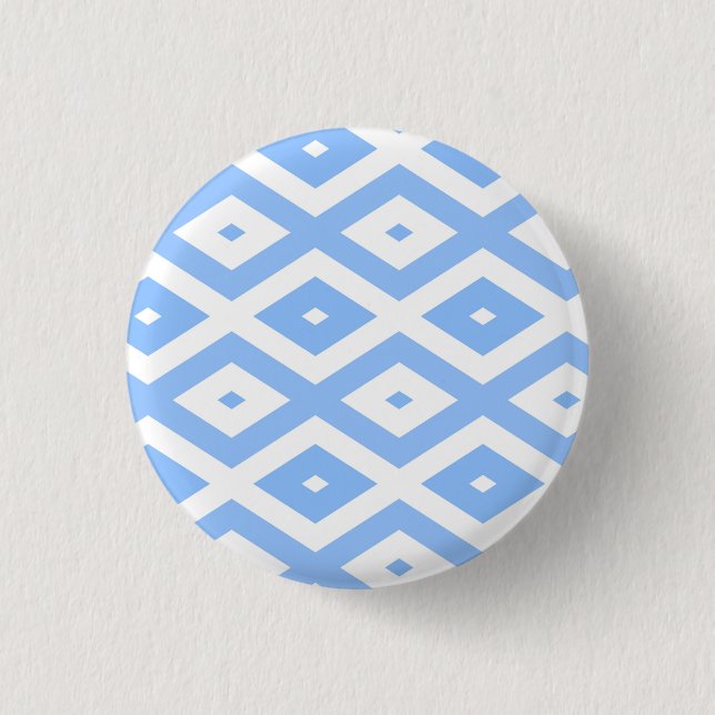 Blue and white diamond pattern 3 cm round badge (Front)