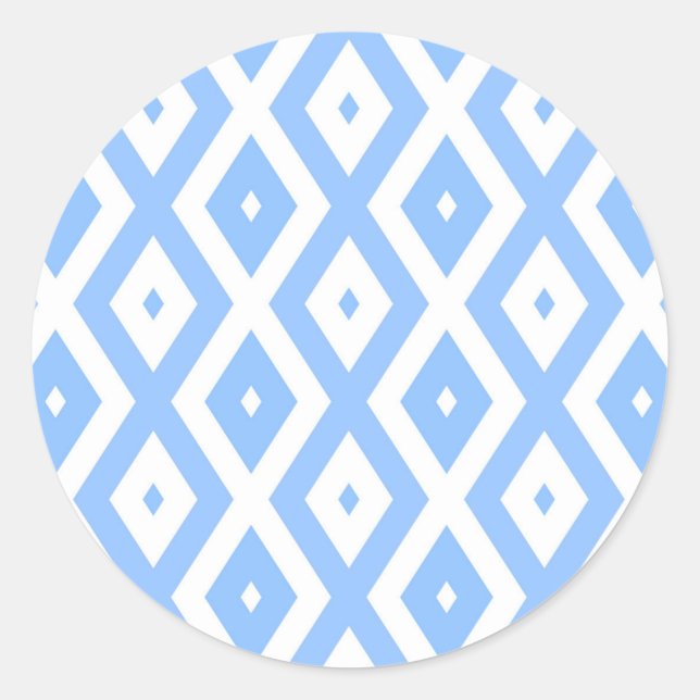 Blue and white diamond pattern classic round sticker (Front)