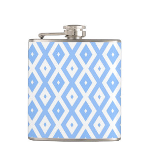 Blue and white diamond pattern hip flask