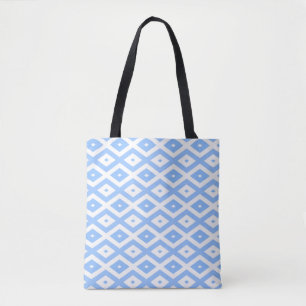 Blue and white diamond pattern tote bag