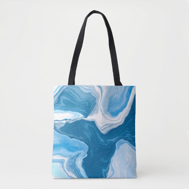  Blue and White Digital Fluid Art Marble  Tote Bag (Front)