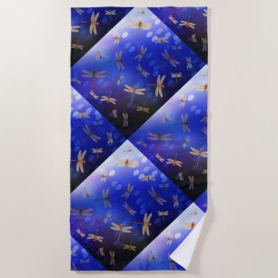 Blue And White Dragon Fly Pattern, Beach Towel