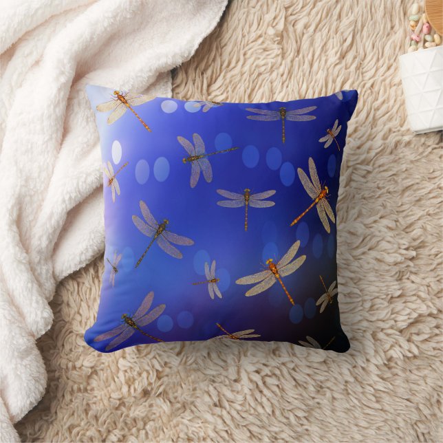 Blue And White Dragon Fly Pattern, Cushion (Blanket)