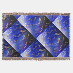 Blue And White Dragon Fly Pattern, Throw Blanket