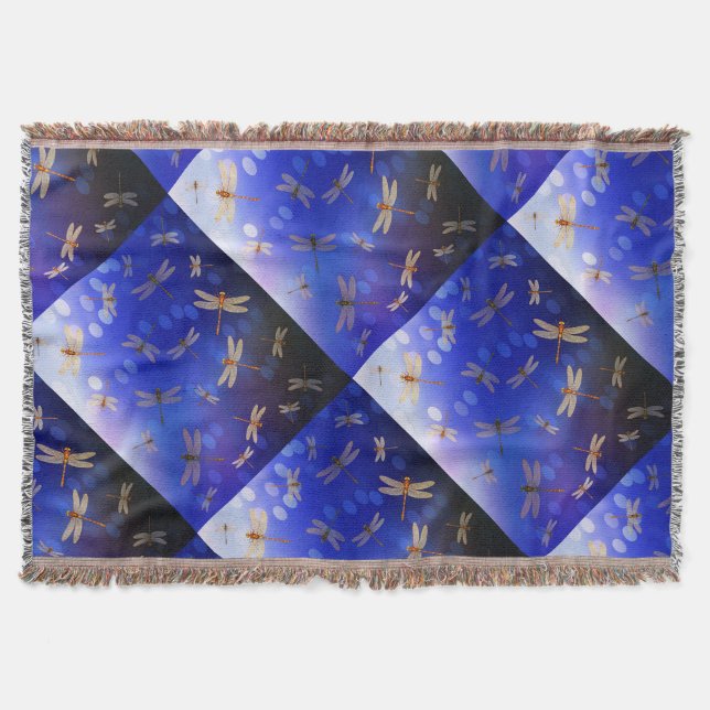 Blue And White Dragon Fly Pattern, Throw Blanket (Front)
