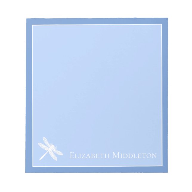 Blue and White Dragonfly Personalised Notepad (Front)