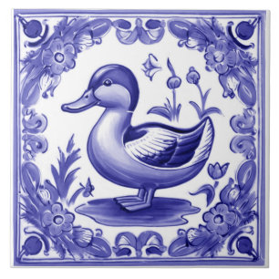 Blue and White Duck European Folk Animal Art Ceramic Tile