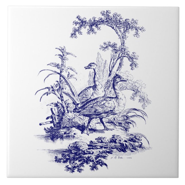 Blue and White Ducks Ceramic Tile (Front)