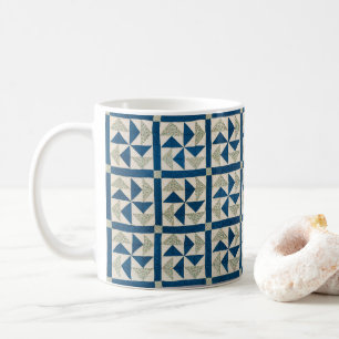 Blue and White Dutchman's Puzzle Patchwork Quilt Coffee Mug
