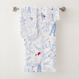 Blue and White Eiffel Tower Bath Towel Set