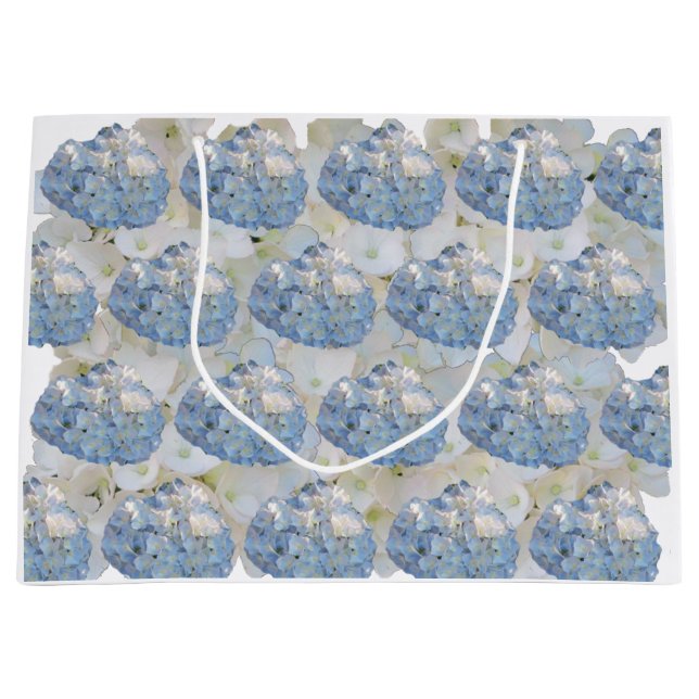 Blue and White Elegant Hydrangeas Large Gift Bag (Front)