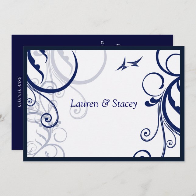 Blue and White,  Elegant Wedding Invitation (Front/Back)