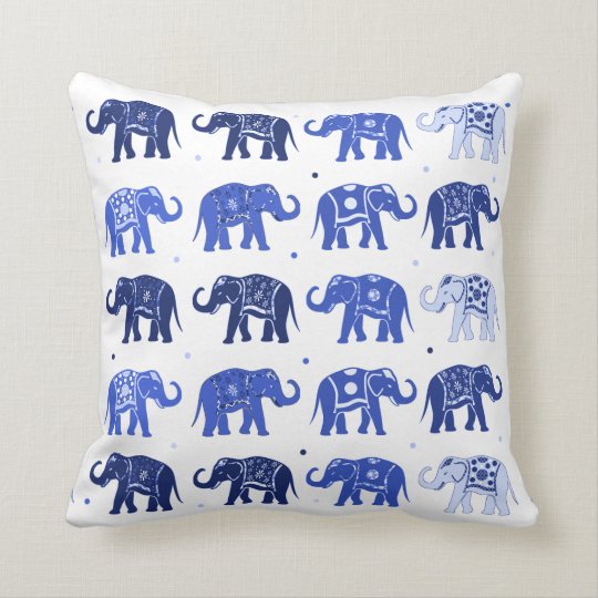 Blue and White Elephant Pattern Pillow