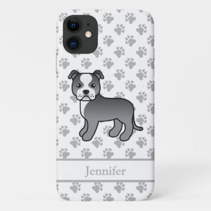 Blue And White English Staffie Dog & Name iPhone 11 Case