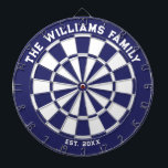 Blue and White Family Dartboard with Darts<br><div class="desc">Blue and white dart board with two custom text areas. Great wedding gift!</div>