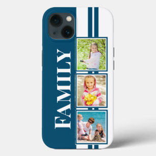 Blue and White Family Photos Stripe iPhone 13 Case