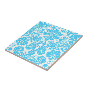 Blue and White Fancy Damask Patterned Tile