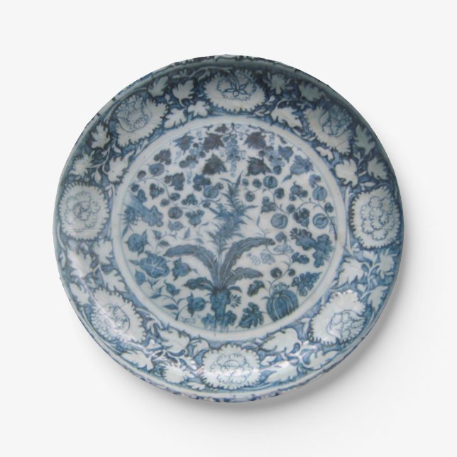 Blue and white faux porcelain Chinese Ming chinois Paper Plate (Front)