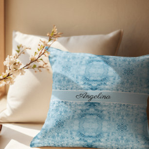 Blue and white feather pattern, customisable cushion