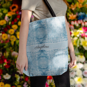 Blue and white feather pattern, customisable tote bag