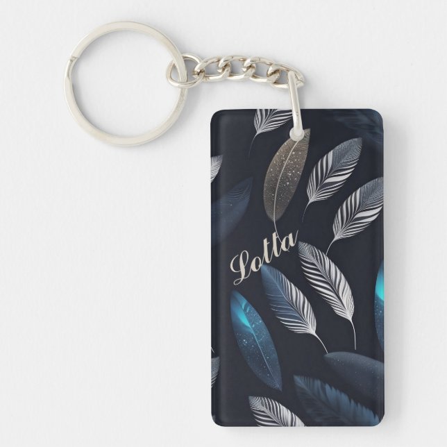 blue and white feathers key ring (Front)