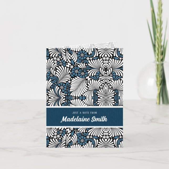 Blue and White Fern Deluxe Style Note Card (Front)