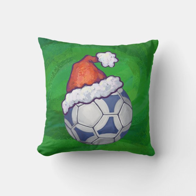 Blue and White Festive Soccer Ball on Green Cushion (Front)