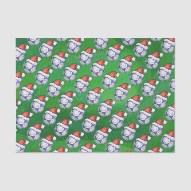 Blue and White Festive Soccer Ball on Green Tissue Paper (Front)