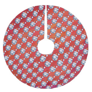 Blue and White Festive Soccer Ball Pattern on Red Brushed Polyester Tree Skirt