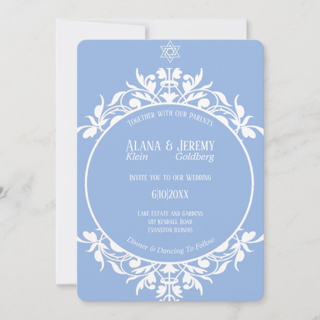 Blue and white filigree frame Invitation (Front)
