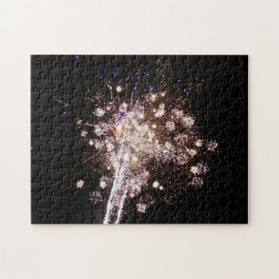 Blue and White Fireworks Jigsaw Puzzle