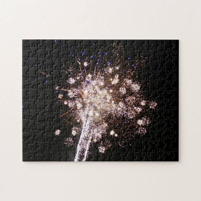 Blue and White Fireworks Jigsaw Puzzle (Horizontal)