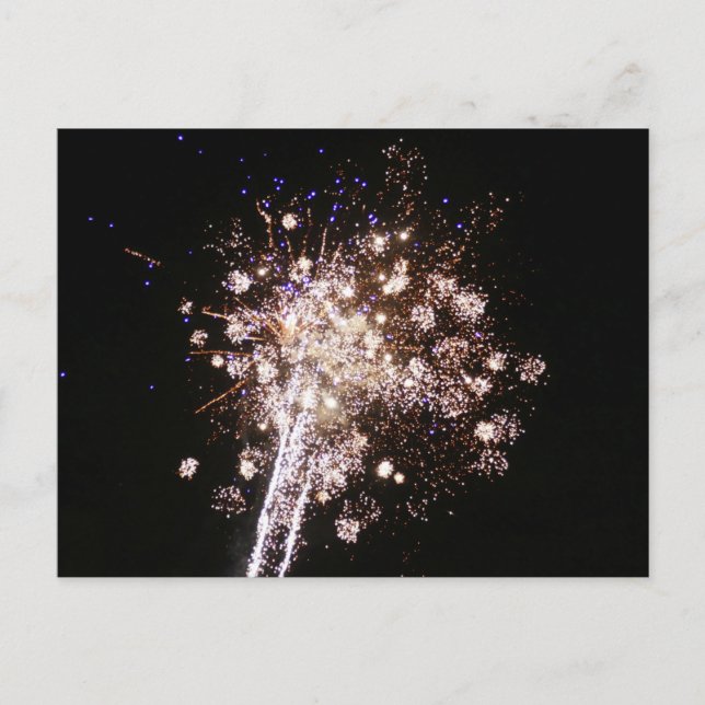 Blue and White Fireworks Postcard (Front)