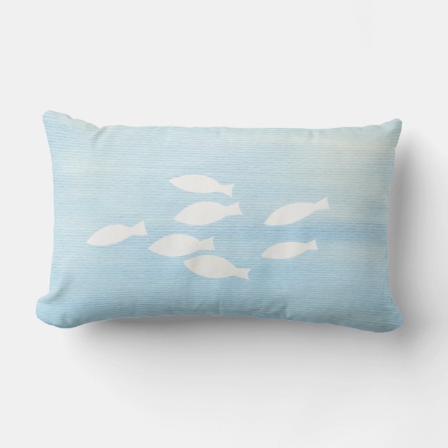 Blue and White Fish Beach Pillow (Front)