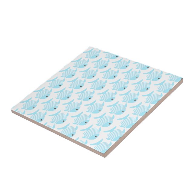 Blue And White Fish Design Tile (Side)