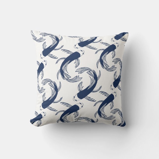 Blue and white fish pattern, Japanese ink painting Cushion (Front)