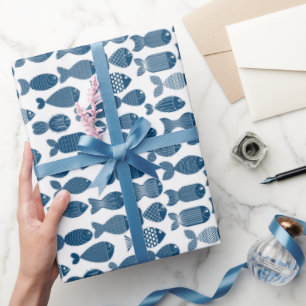 Blue and White Fish Wrapping Paper