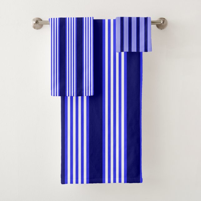 Blue and white five stripes pattern bath towel set (Insitu)
